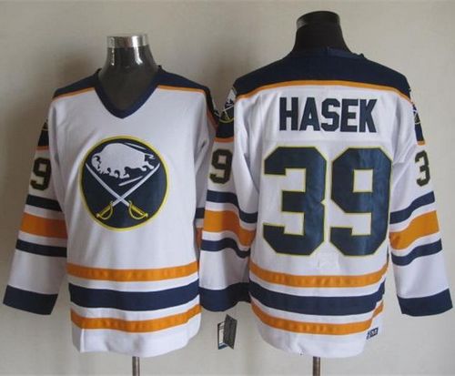 Sabres #39 Dominik Hasek White CCM Throwback Stitched NHL Jersey - Click Image to Close